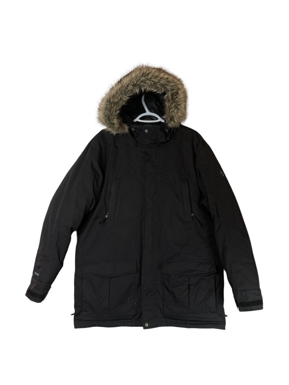 Eastern Mountains Sports Black Puffer Jacket With Faux Fur Lined Hood Large